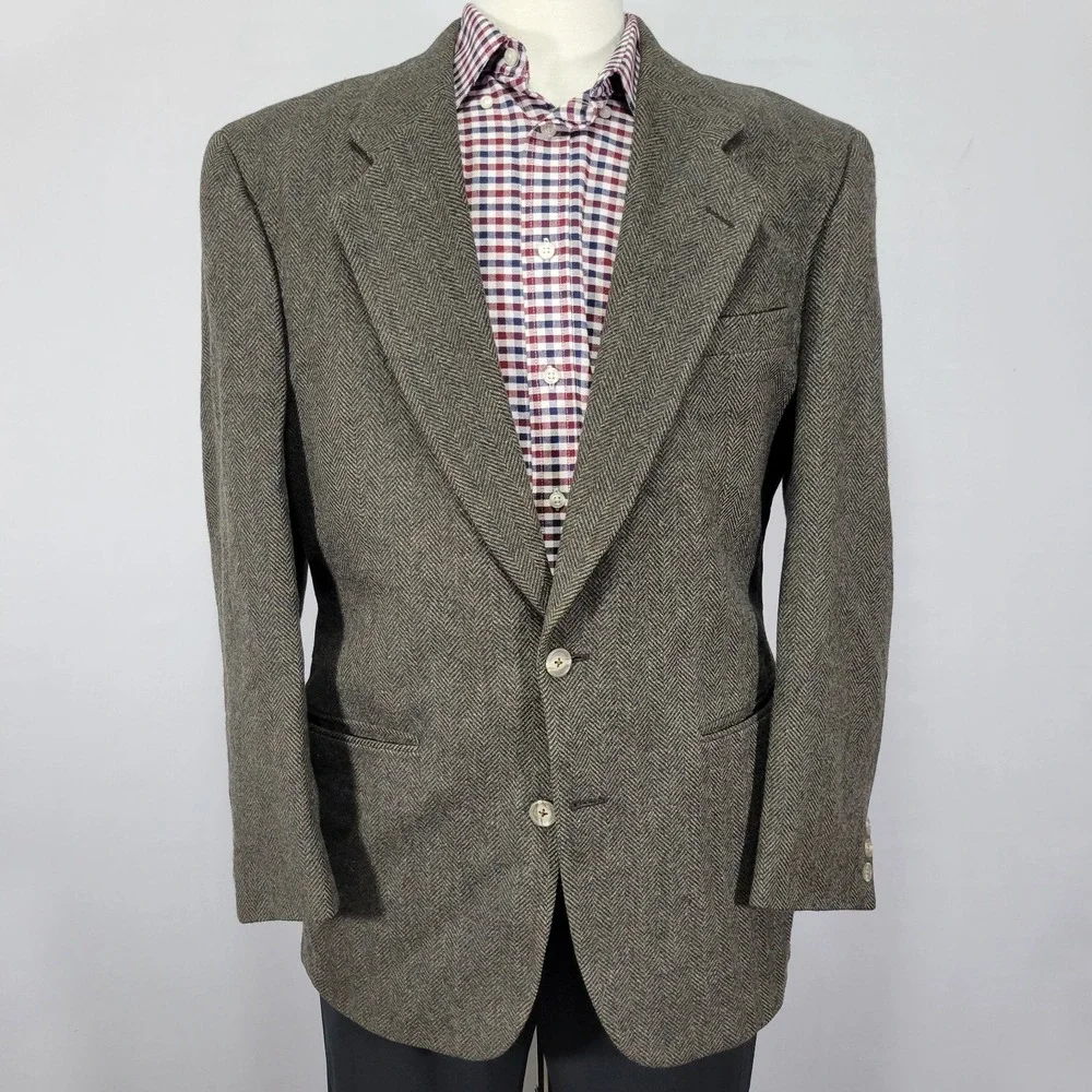 Rivera Collection Men's Tweed Sport Coat Two‎ Button Brown Herringbone about 43R